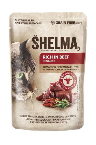 SHELMA Cat hovz s rajaty a bylinkami v omce, kapsa 85 g